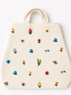 Baggu Duck Bag Embroidered Floral Canvas Tote Crossbody Cottagecore